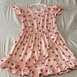 Charming Strawberry Patterned Pink Dress for Kids